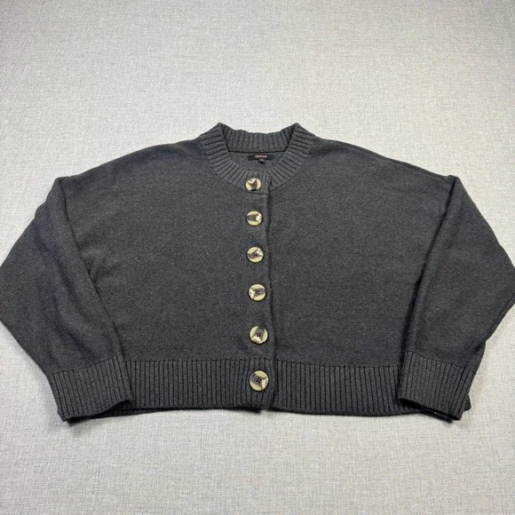 Quince Cardigan Womens Large Gray Crew Neck Button Front 100% Organic Cotton - Picture 4 of 10